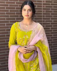 Graceful Lemon Color Sequence Work Georgette Sharara Suit