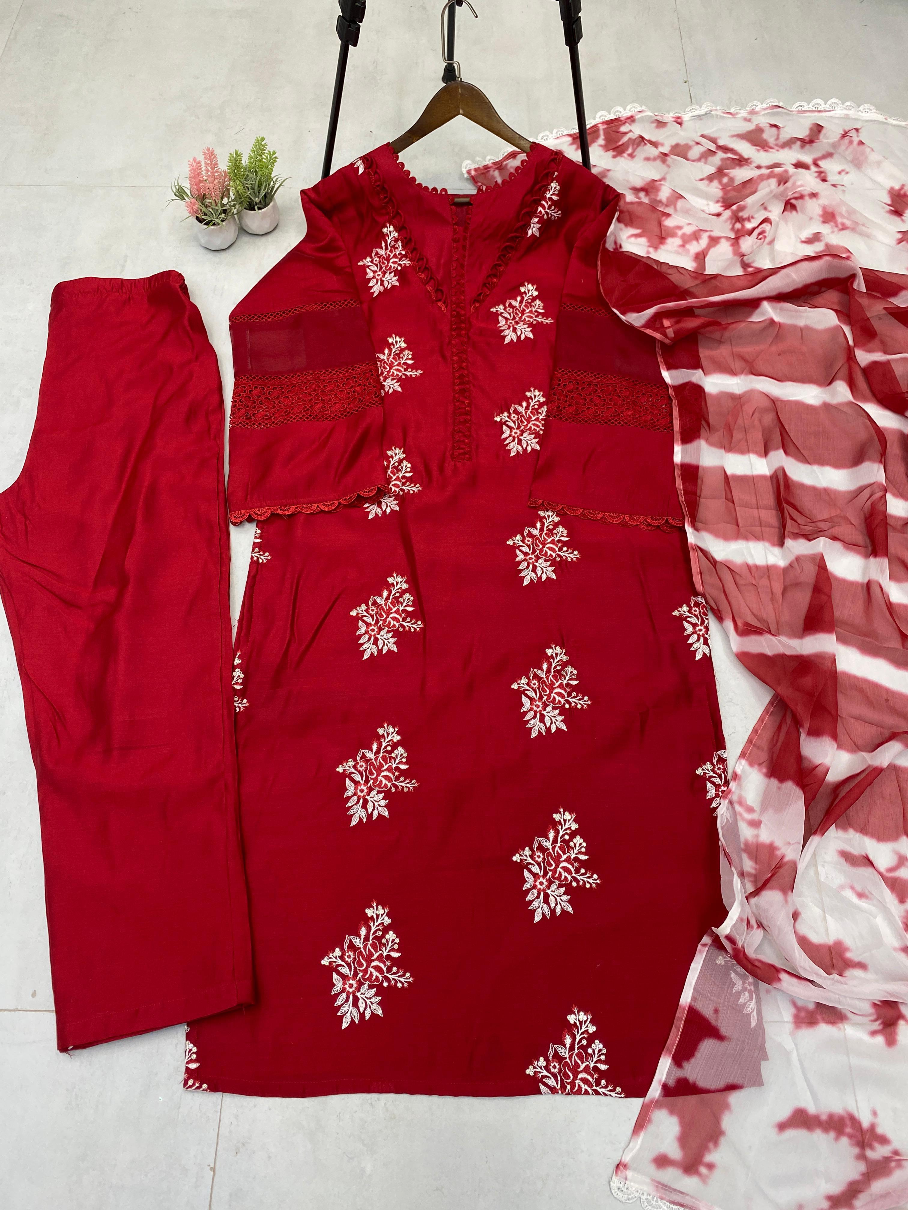 Marvelous Peach Color Embroidery Work Straight Salwar Suit