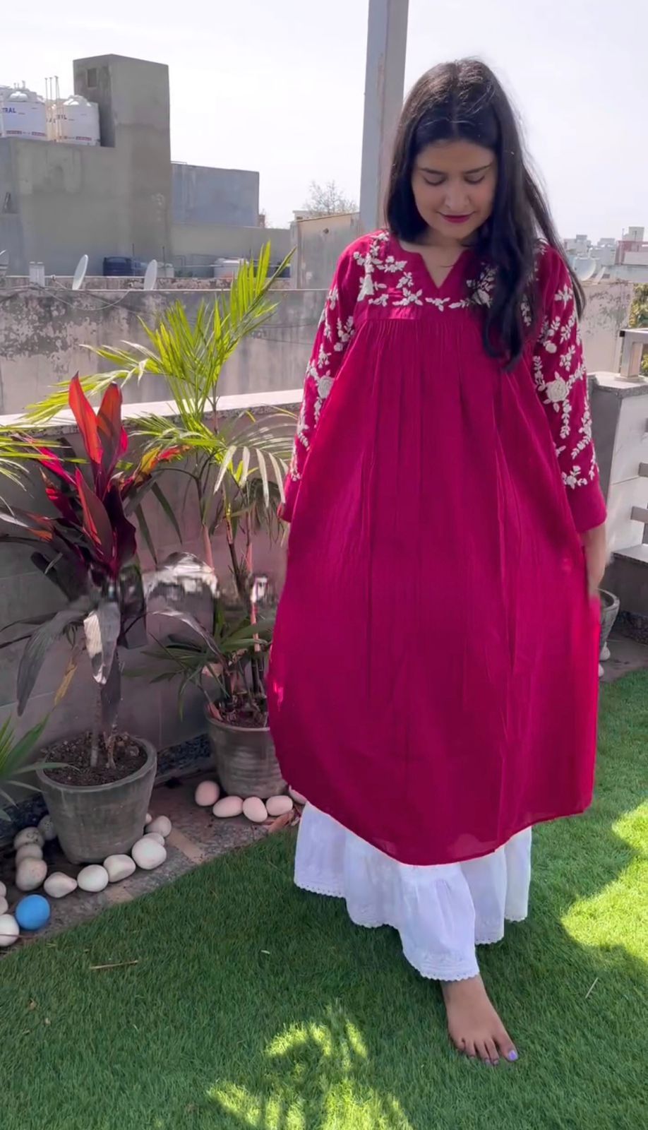 Precious Pink Cotton Embroidery Work Palazzo Suit