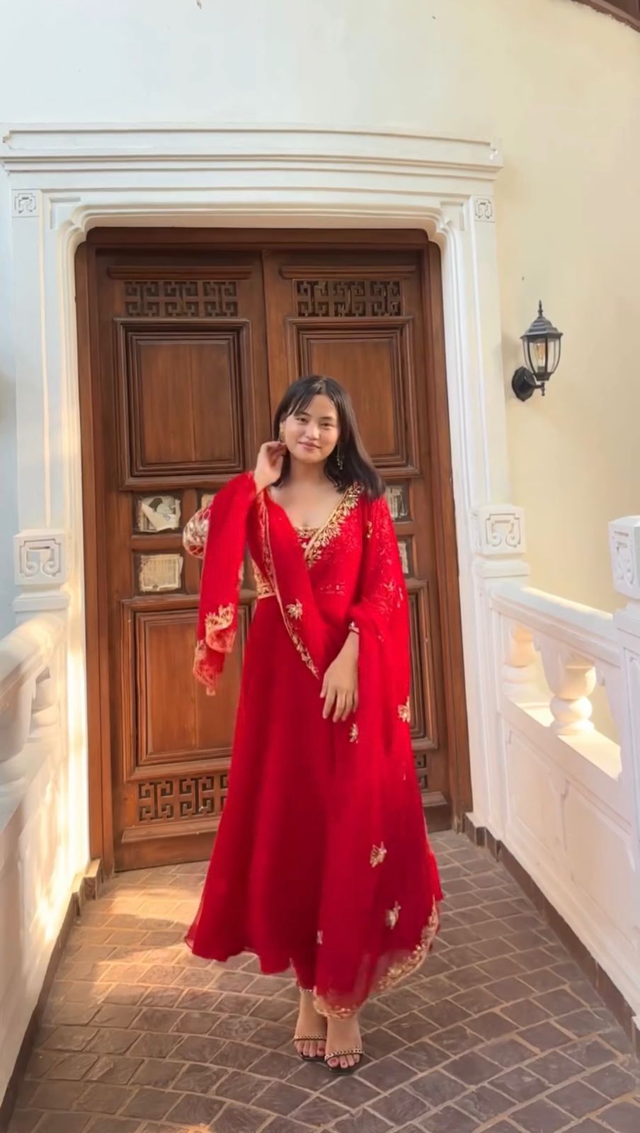 Amazing Red Georgette Sequence Work Gown