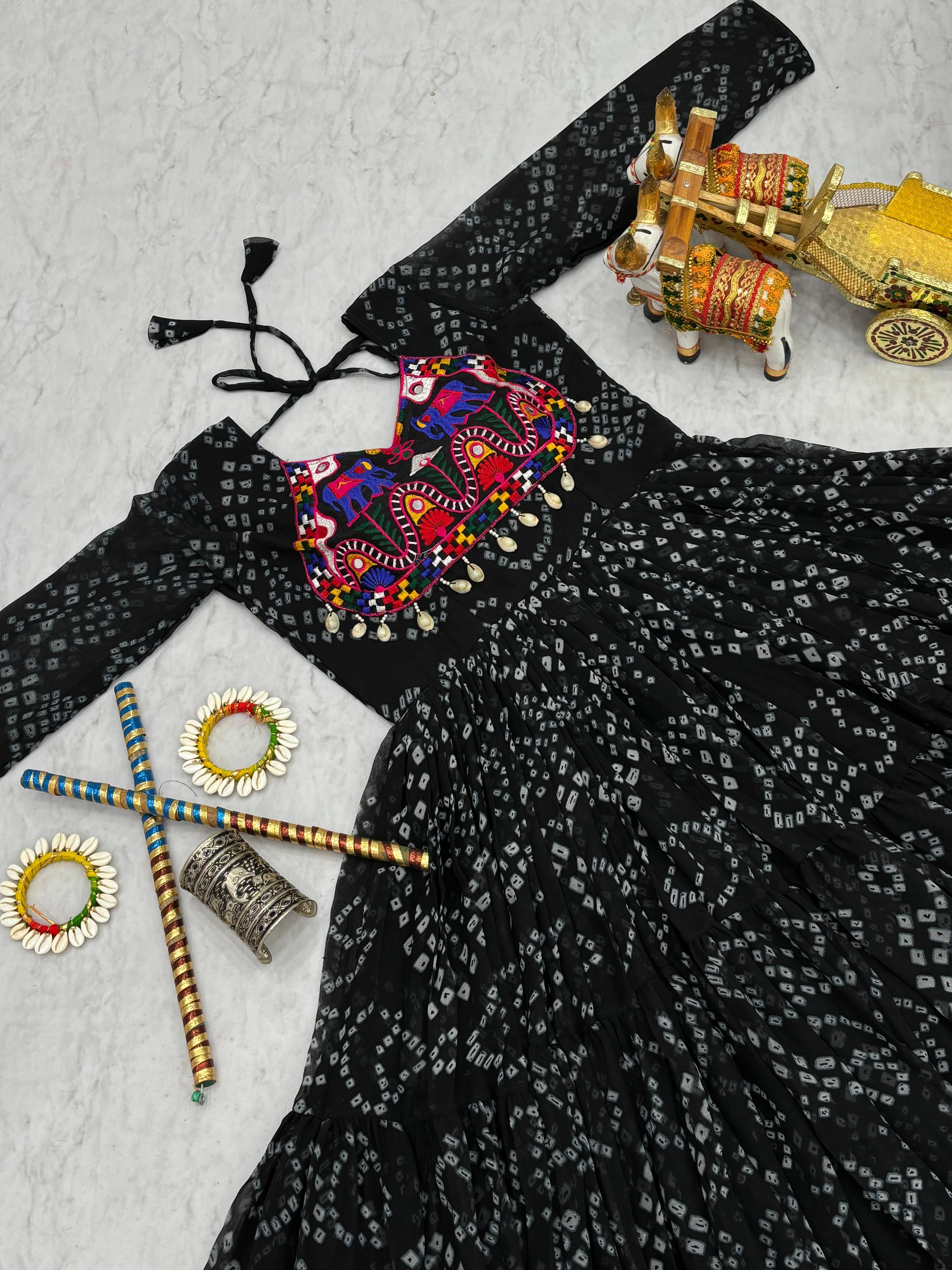 Gorgeous Black Georgette Embroidery Work Gown For Navratri