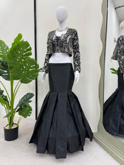 Stylish Tapeta Silk Black Color Lehenga Choli With Koti