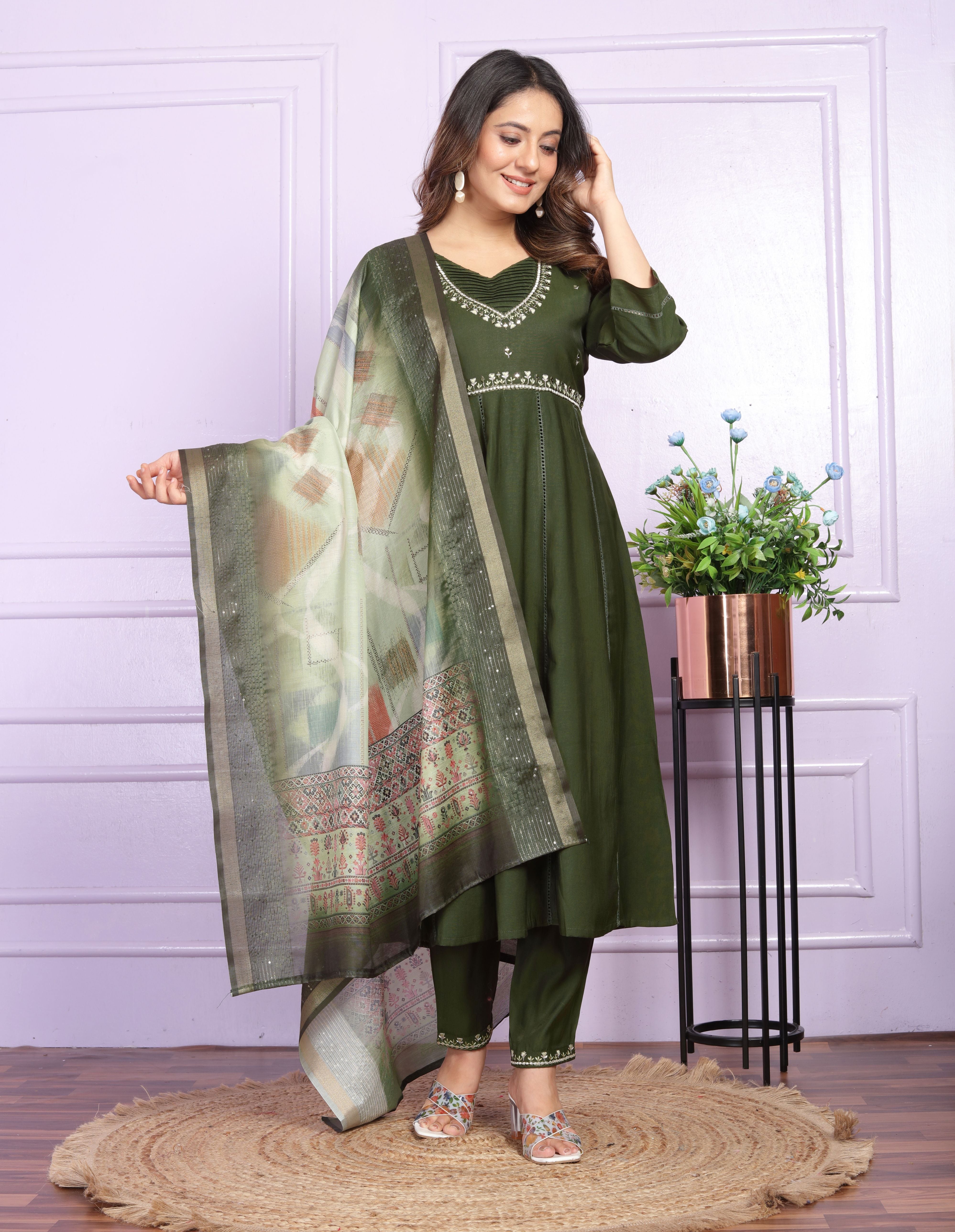 Fantastic Round Neck Silk Navy Blue Anarkali Suit