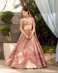 Exclusive Peach Silk Embroidery Work Lehenga Choli
