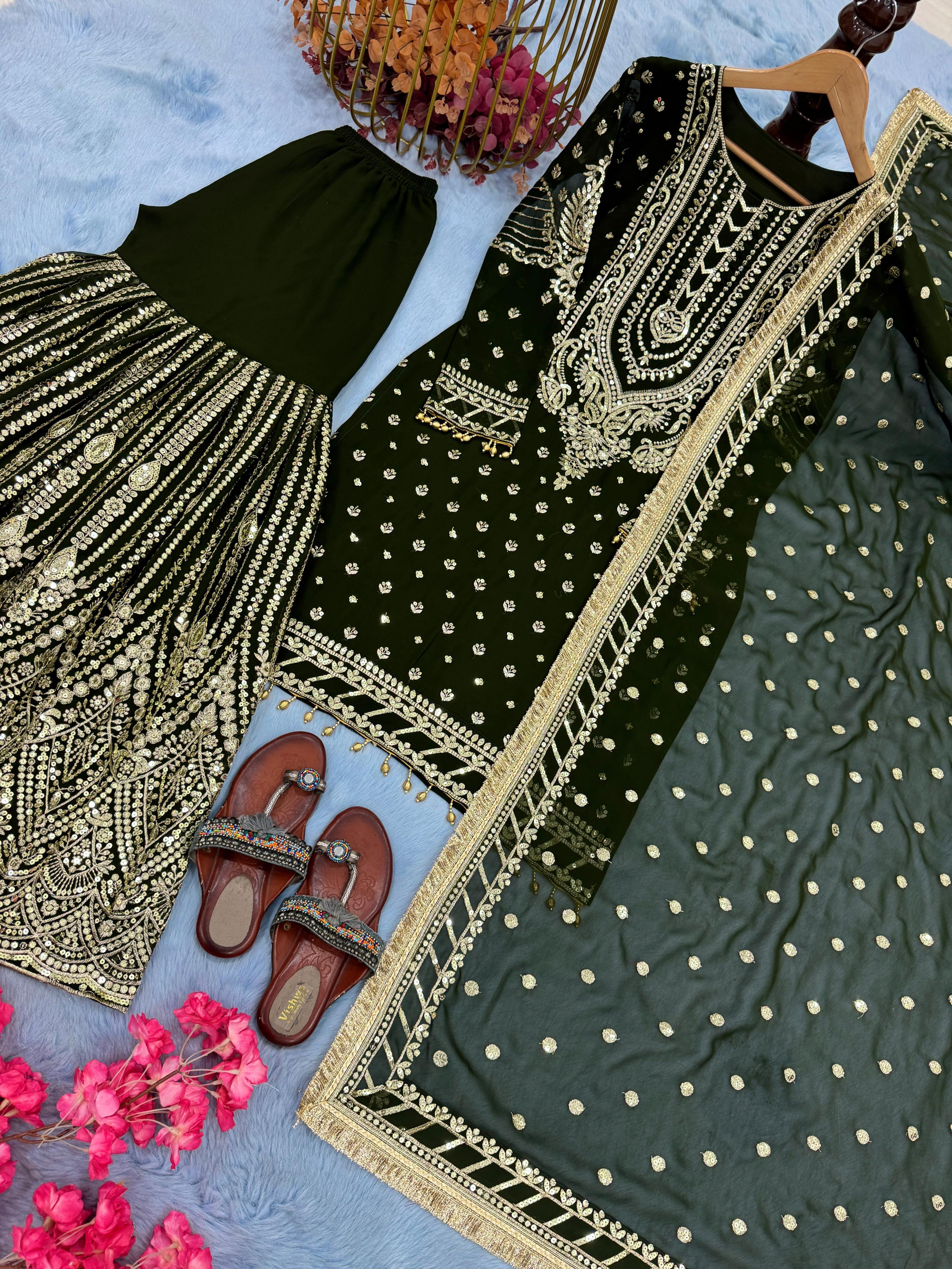 Ravishing Maroon Georgette Sequence Work Sharara Suit