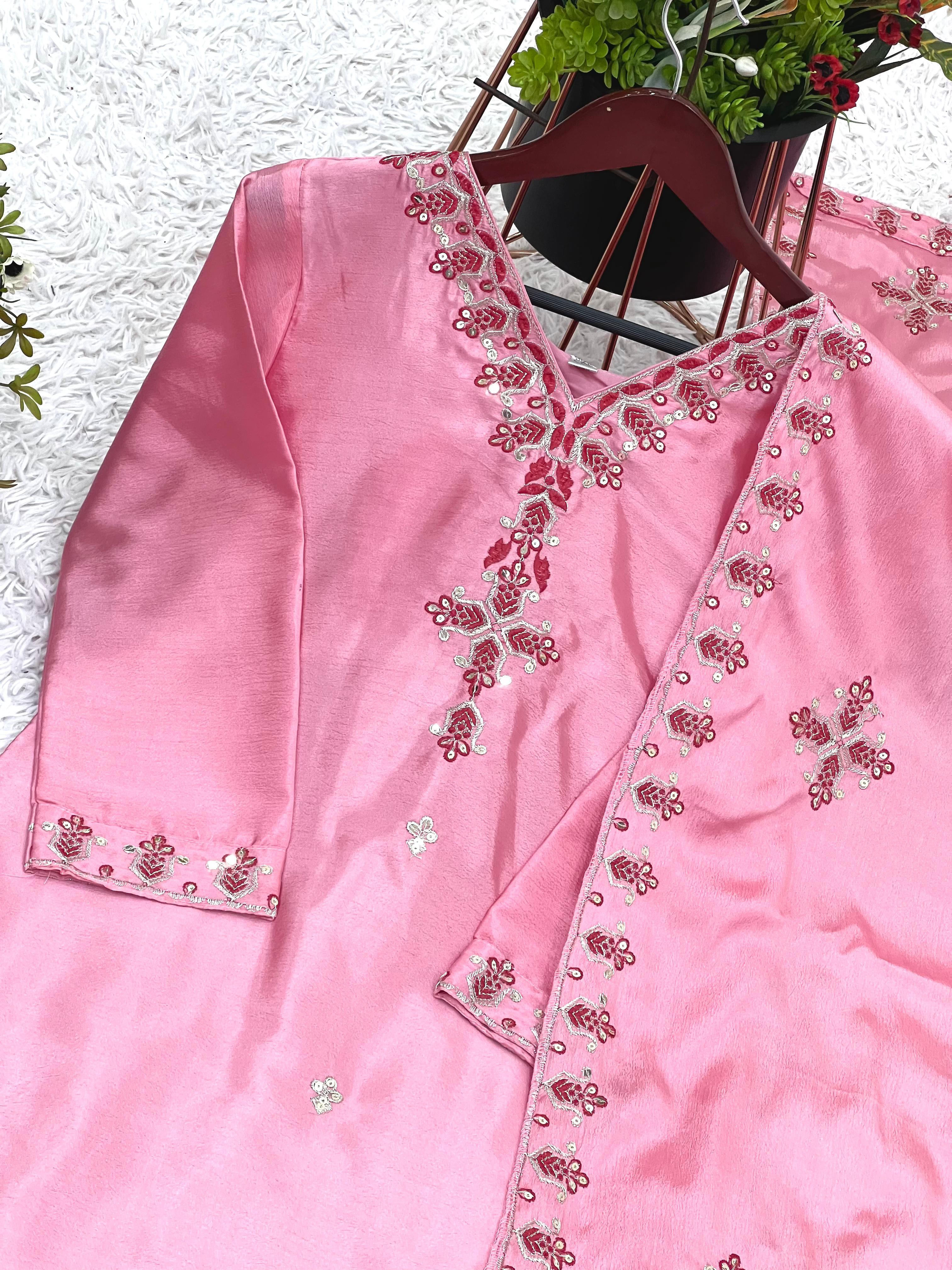 Amazing Pink Chinon Silk Sequence Work Anarkali Suit
