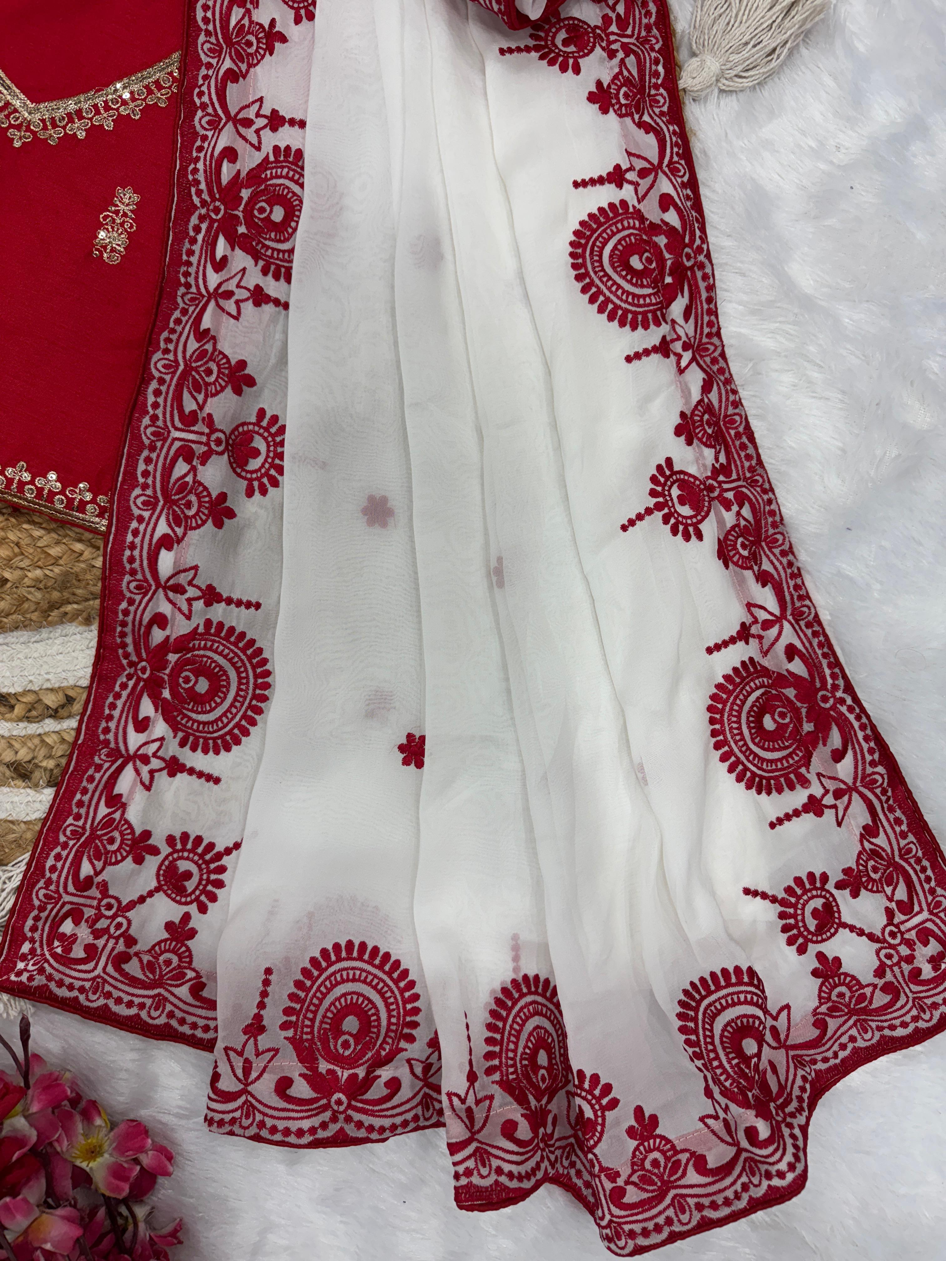 Alluring White Rangoli Silk with Embroidery Saree