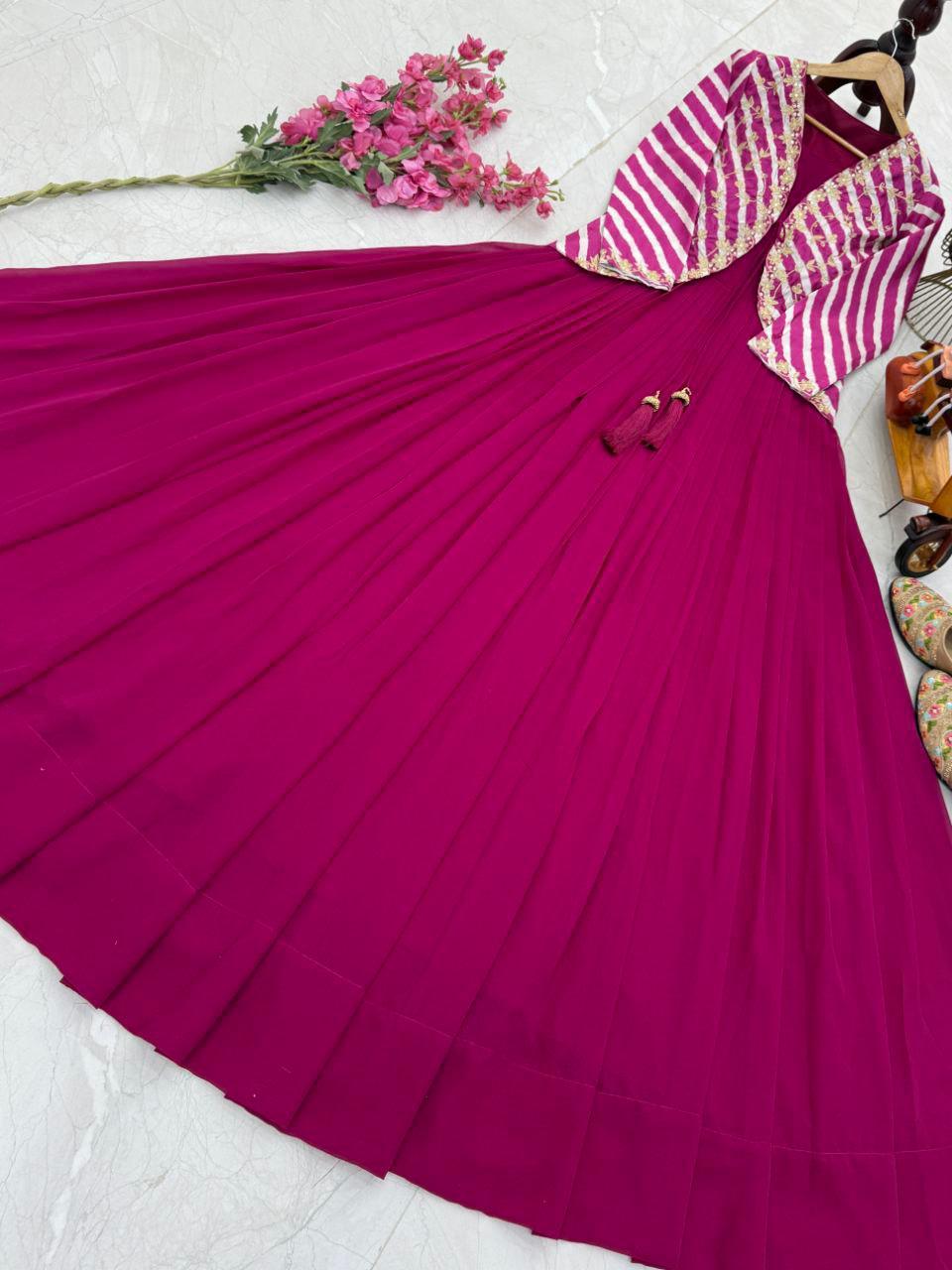 Awesome Pink Georgette Embroidery Sequence Gown