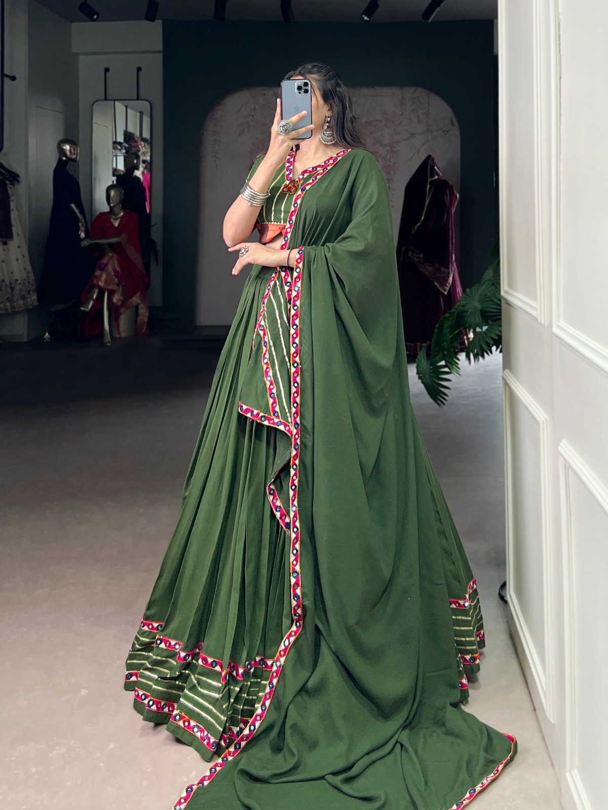 Navratri Lehenga Pink Rayon Mirror Work Lehenga Choli