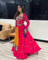 Lovely Pink Georgette Mirror Work Lehenga Choli