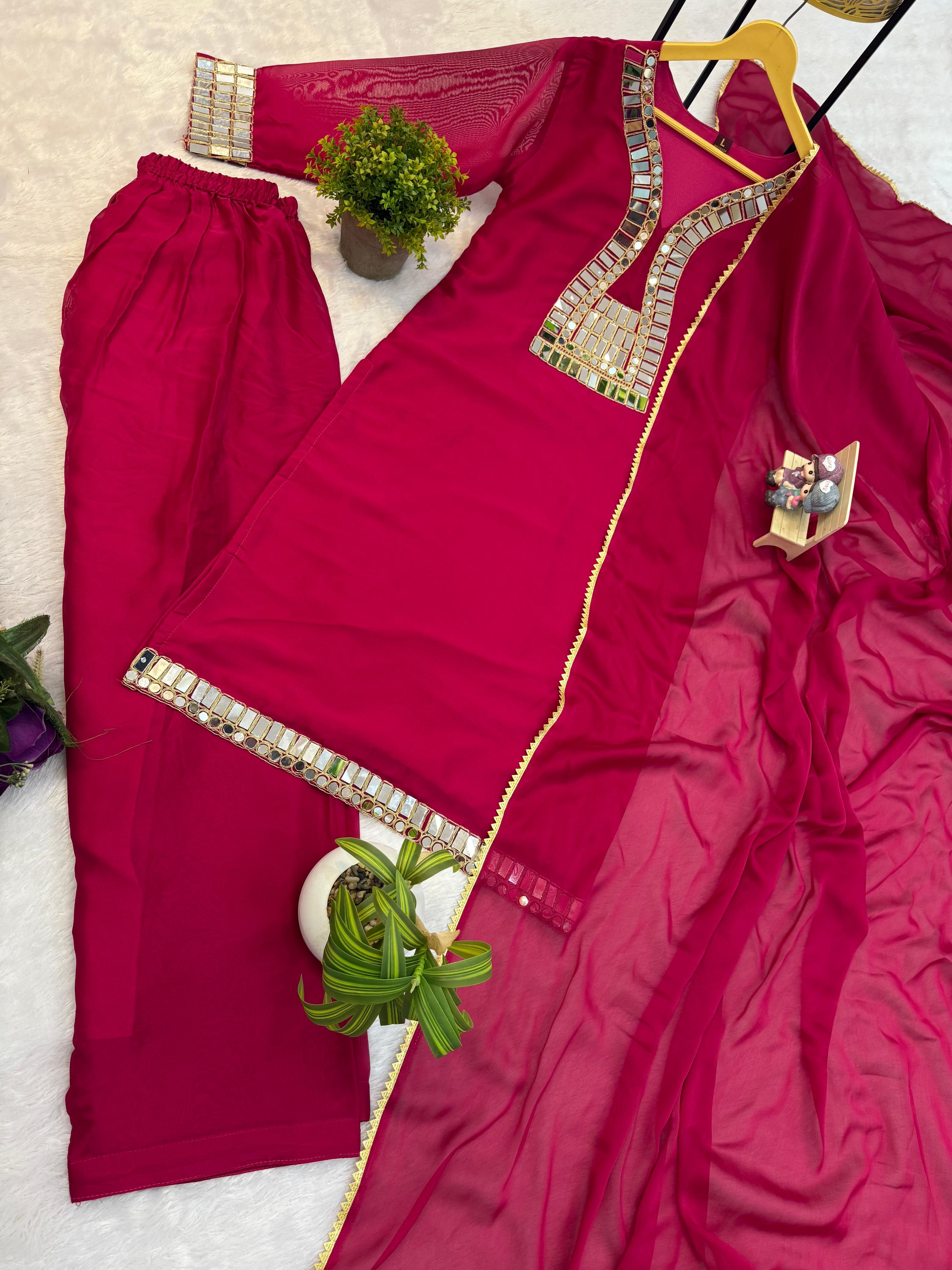 Glorious Green Color Mirror Work Palazzo Suit