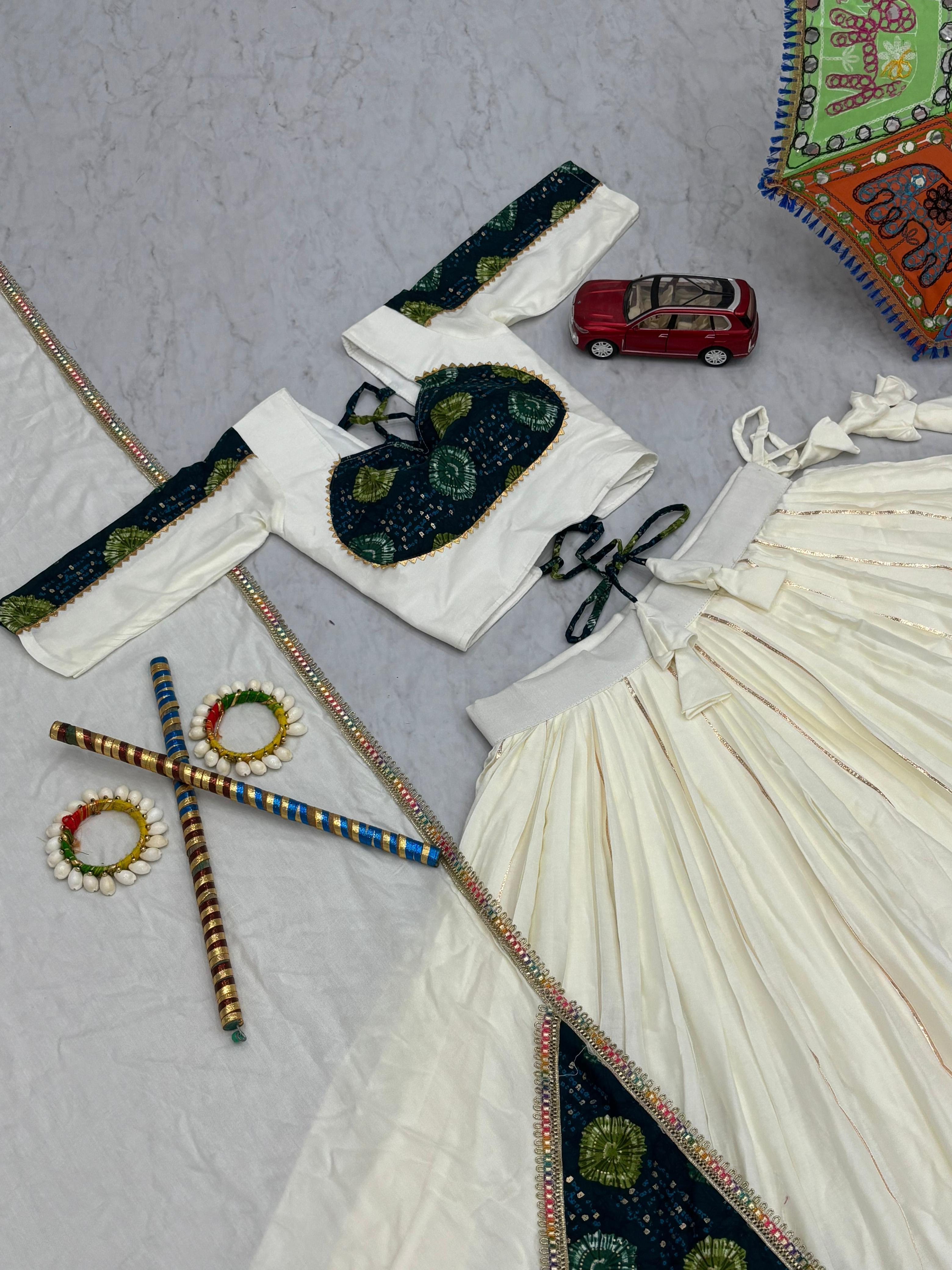 White Color Ajrakh Print Lehenga Choli For Navratri Wear