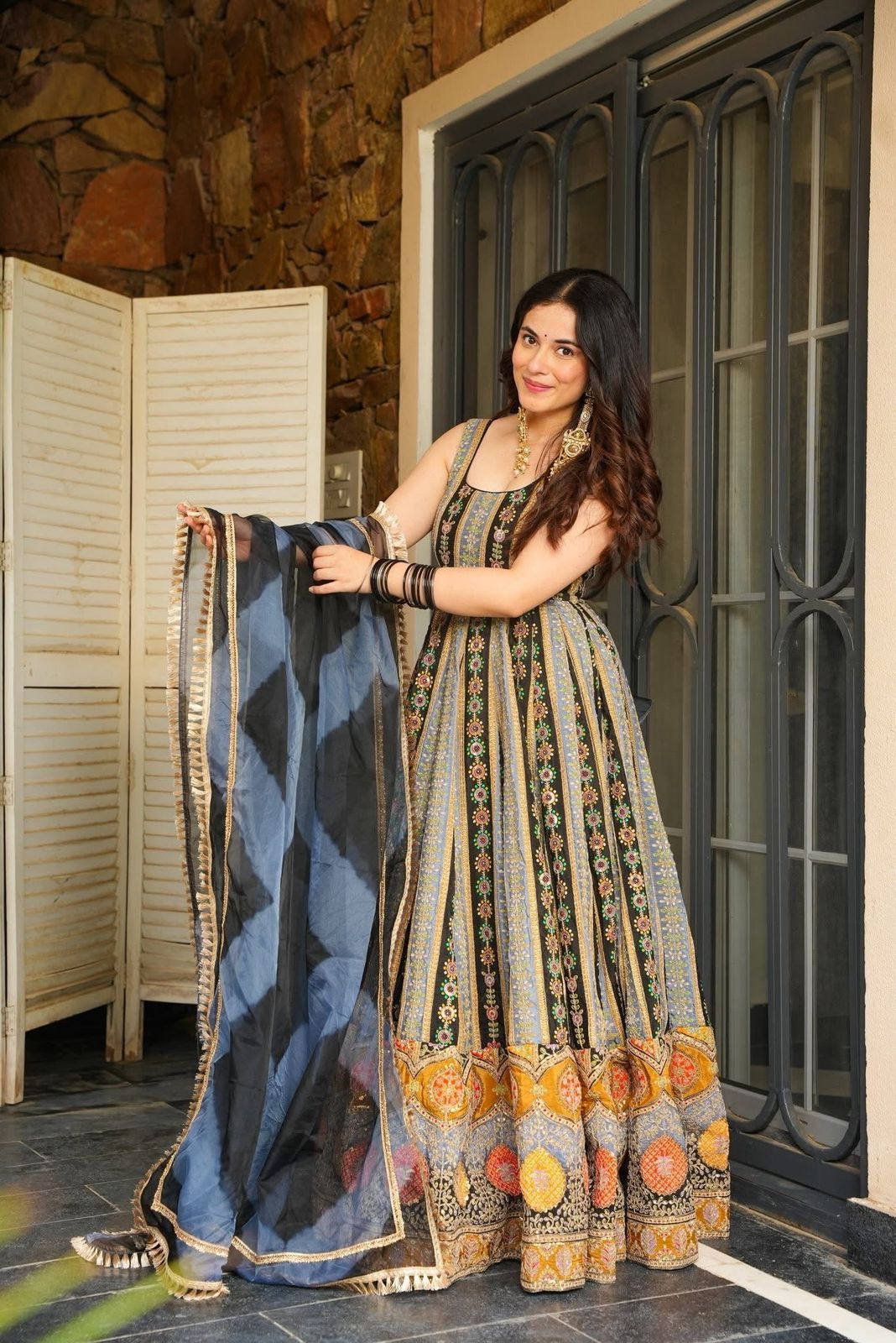 Ravishing Multi Color Organza Digital Work Gown