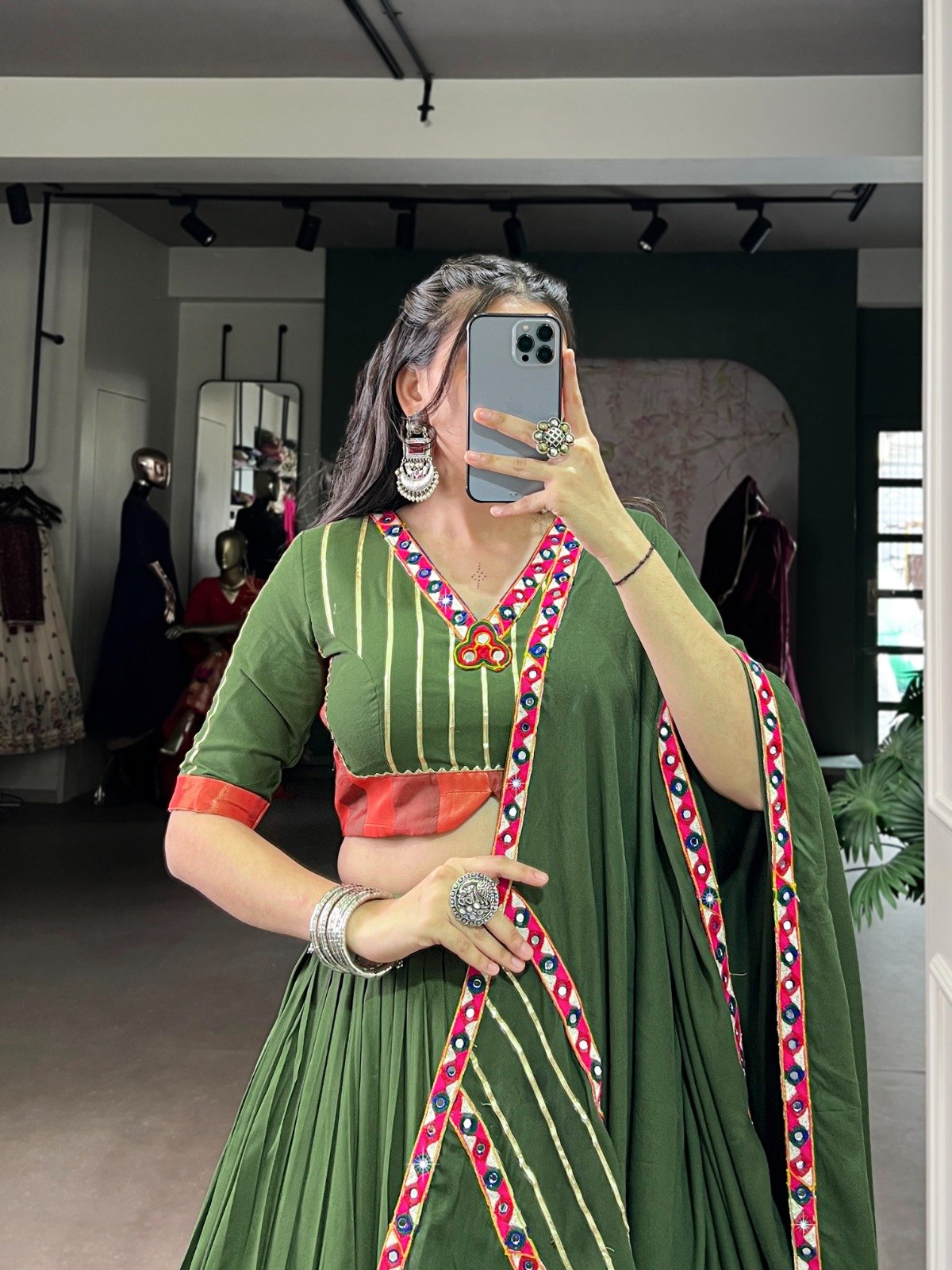 Navratri Lehenga Pink Rayon Mirror Work Lehenga Choli