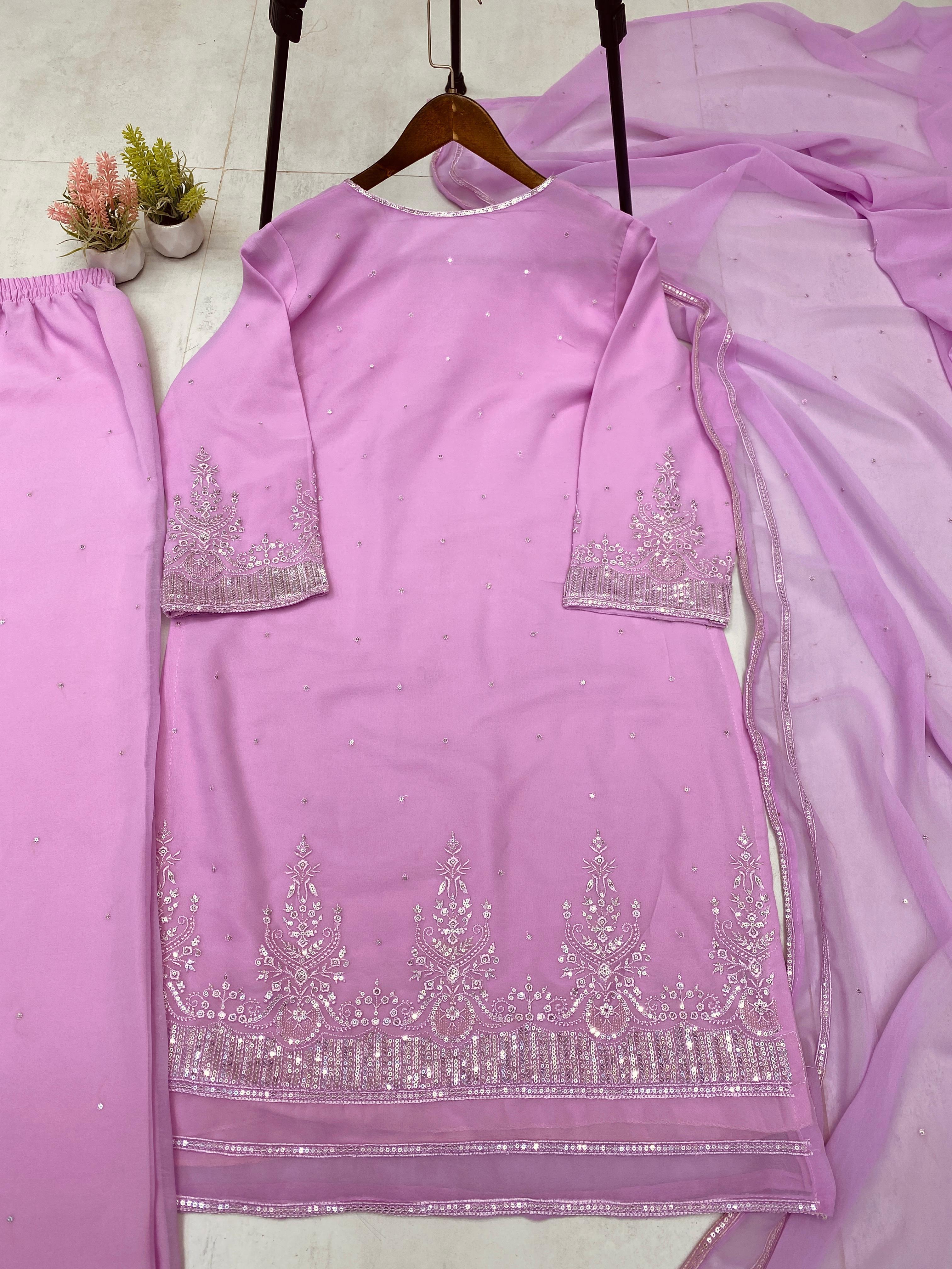 Graceful Pink Georgette Sequence Work Palazzo Suit