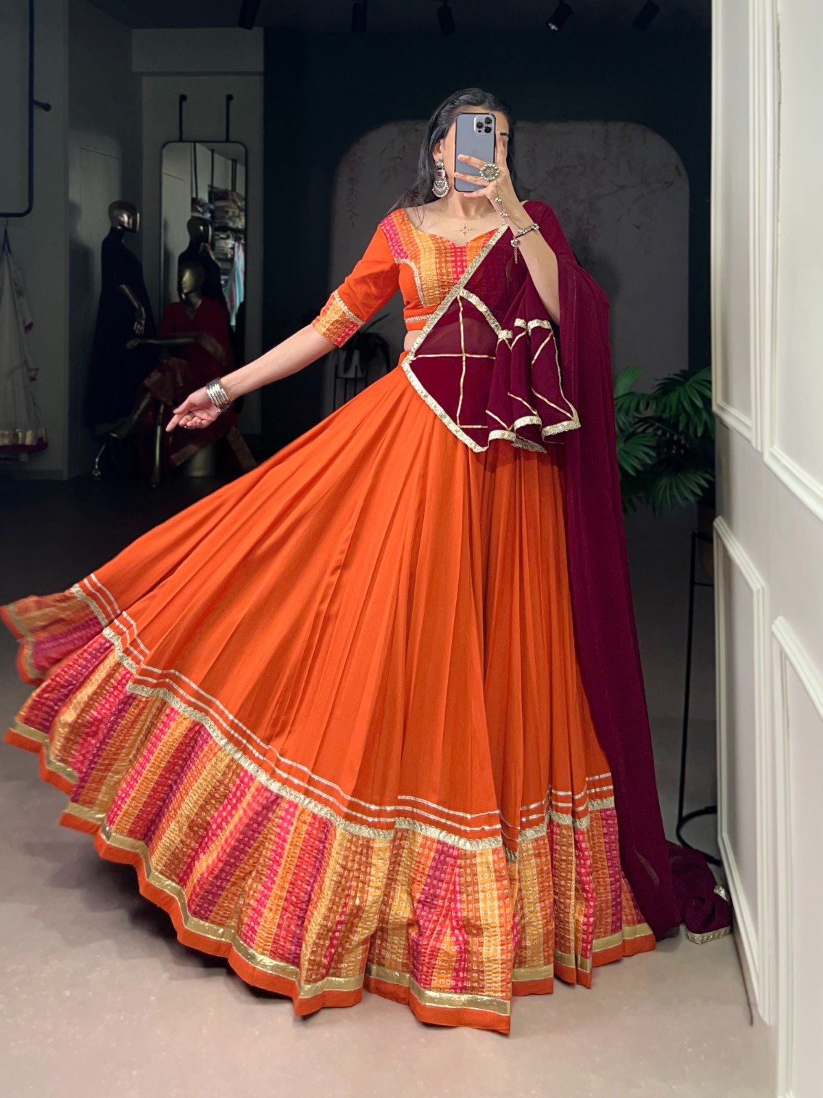 Trendy Orange Color Sequence Work Lehenga Choli