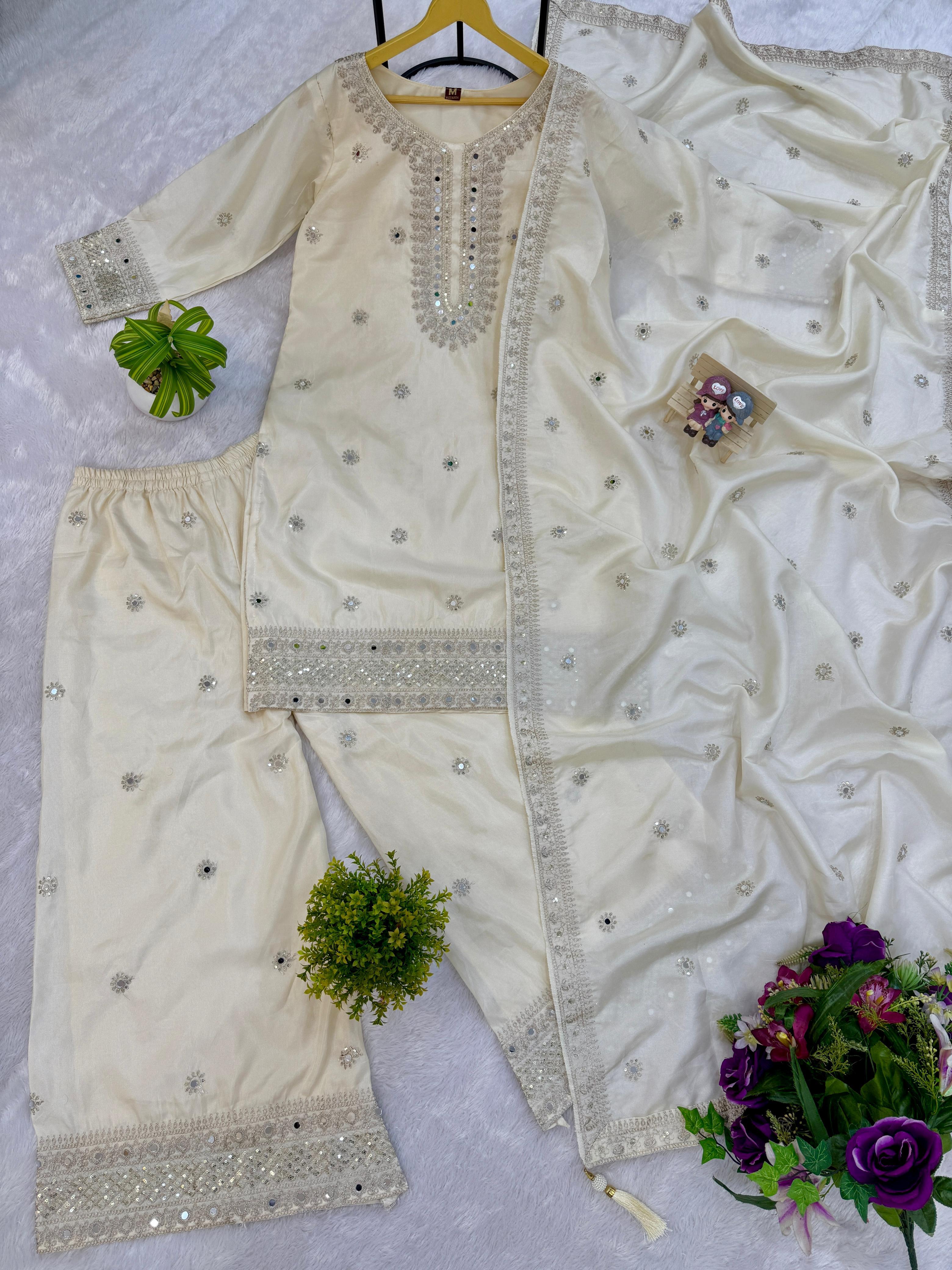 Trendy Pink Simmer Embroidery Work Palazzo Suit