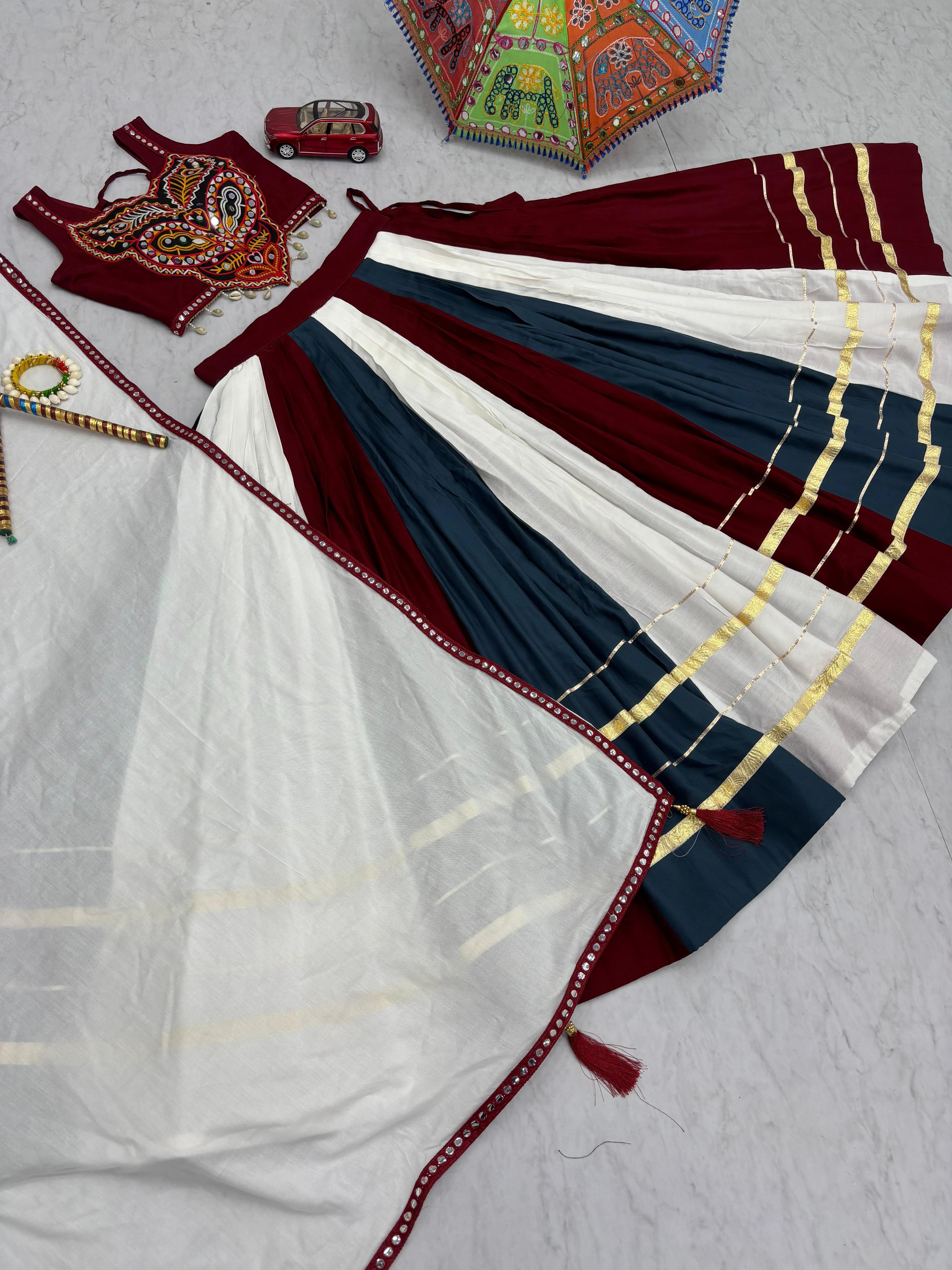 Lovely Multicolor Gamthi Work Lehenga Choli For Navratri