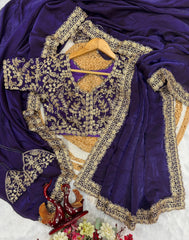 Amazing Purple Embroidery Work Silk Saree