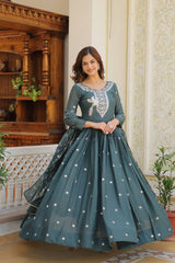 Buy New Star Georgette  Dark(Deep) Green color Long Gown & Duptta
