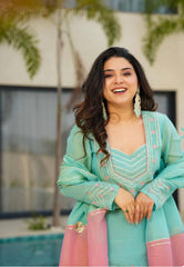 Pretty Sky Blue Silk Gota Patti Work Sharara Suit