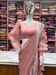 Ready To Wear Saree Peach Color With Premium Quality Jimmy Choo Organja Saree