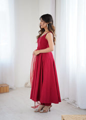 Trendy Maroon Roman Silk Anarkali Work Gown
