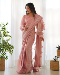 Ready To Wear Saree Peach Color With Premium Quality Jimmy Choo Organja Saree