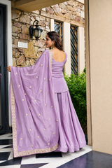 Feastive Wear Lavender Sequin Zari Work Sharara Suit Set