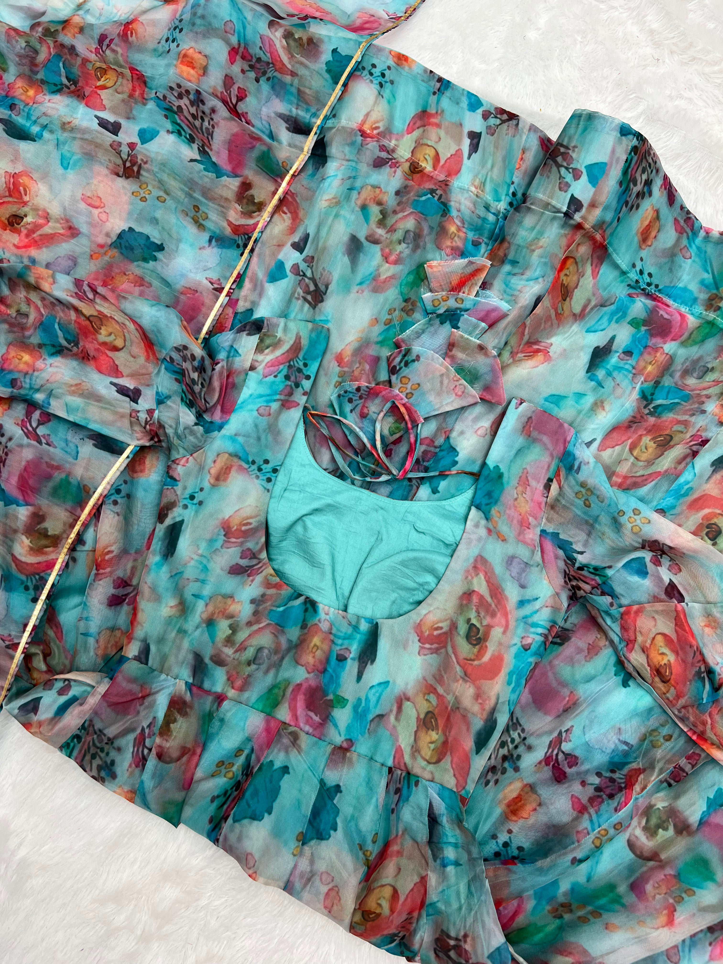 Admiring sky Color Flower Printed Anarkali Suit