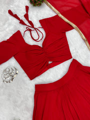 STYLIST FOX GEORGETTE FABRIC RED COLOR  LEHENGHA CHOLI