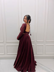 STYLIST FOX GEORGETTE FABRIC WINE COLOR  LEHENGHA CHOLI
