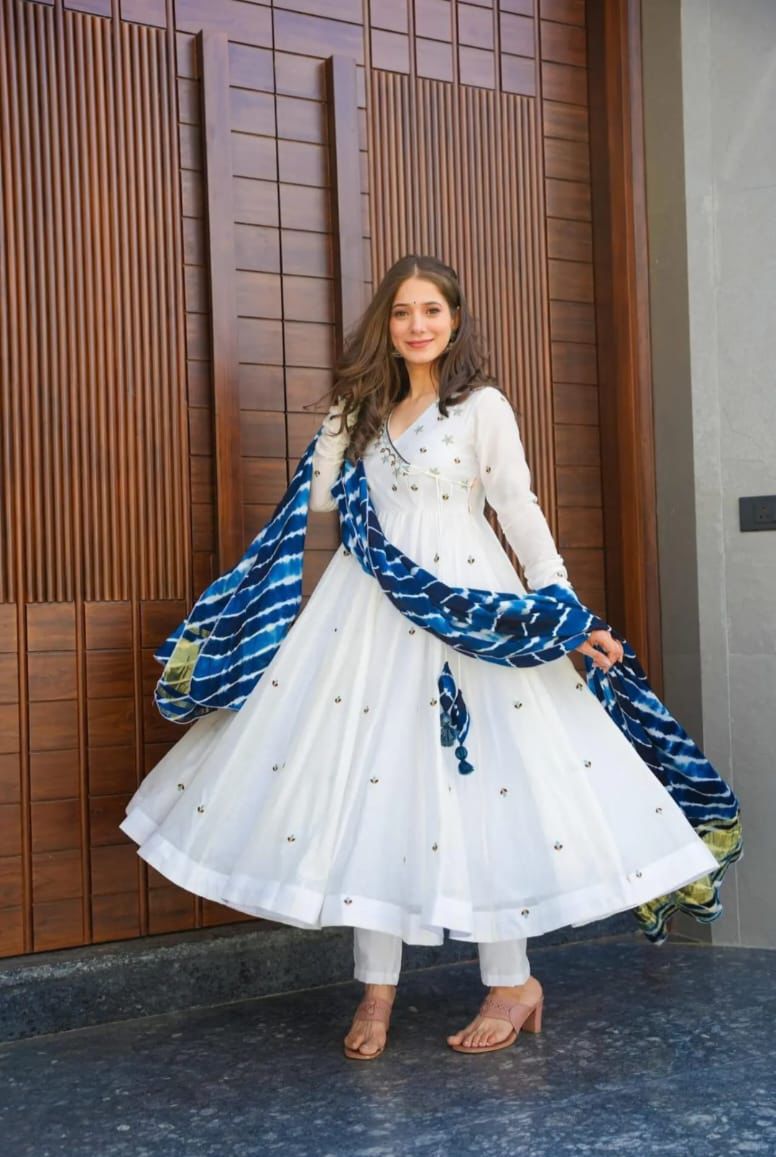white color anarkali dress Attractive Embroidery Work White Color Anarkali Suit – RangmatiFashion