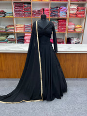 STYLIST FOX GEORGETTE FABRIC Black COLOR  LEHENGHA CHOLI