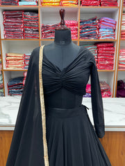 STYLIST FOX GEORGETTE FABRIC Black COLOR  LEHENGHA CHOLI