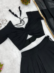 STYLIST FOX GEORGETTE FABRIC Black COLOR  LEHENGHA CHOLI