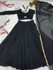 STYLIST FOX GEORGETTE FABRIC Black COLOR  LEHENGHA CHOLI