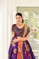 Shining Kalamkari Print Peach Color Lehenga Choli