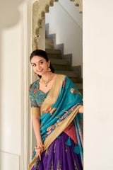 Shining Kalamkari Print Purple Color Lehenga Choli