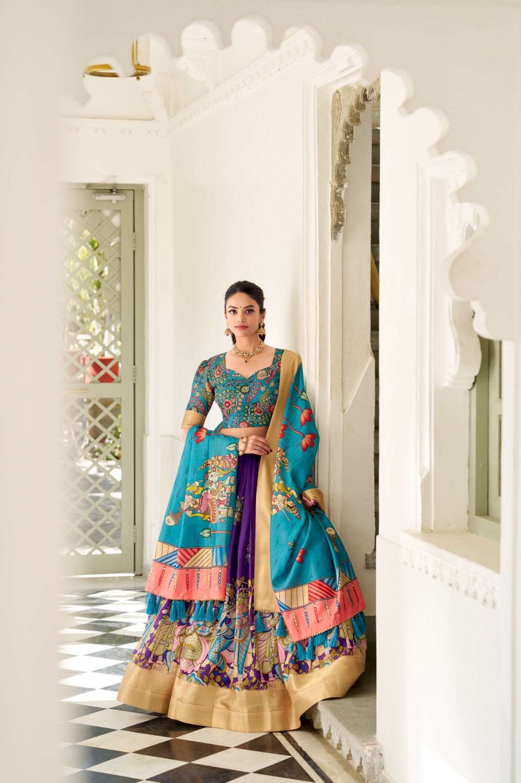 Shining Kalamkari Print Purple Color Lehenga Choli