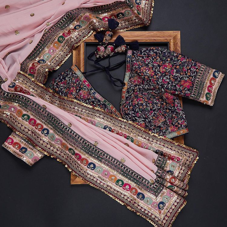 Light Pink Coding Embroidery Work Saree
