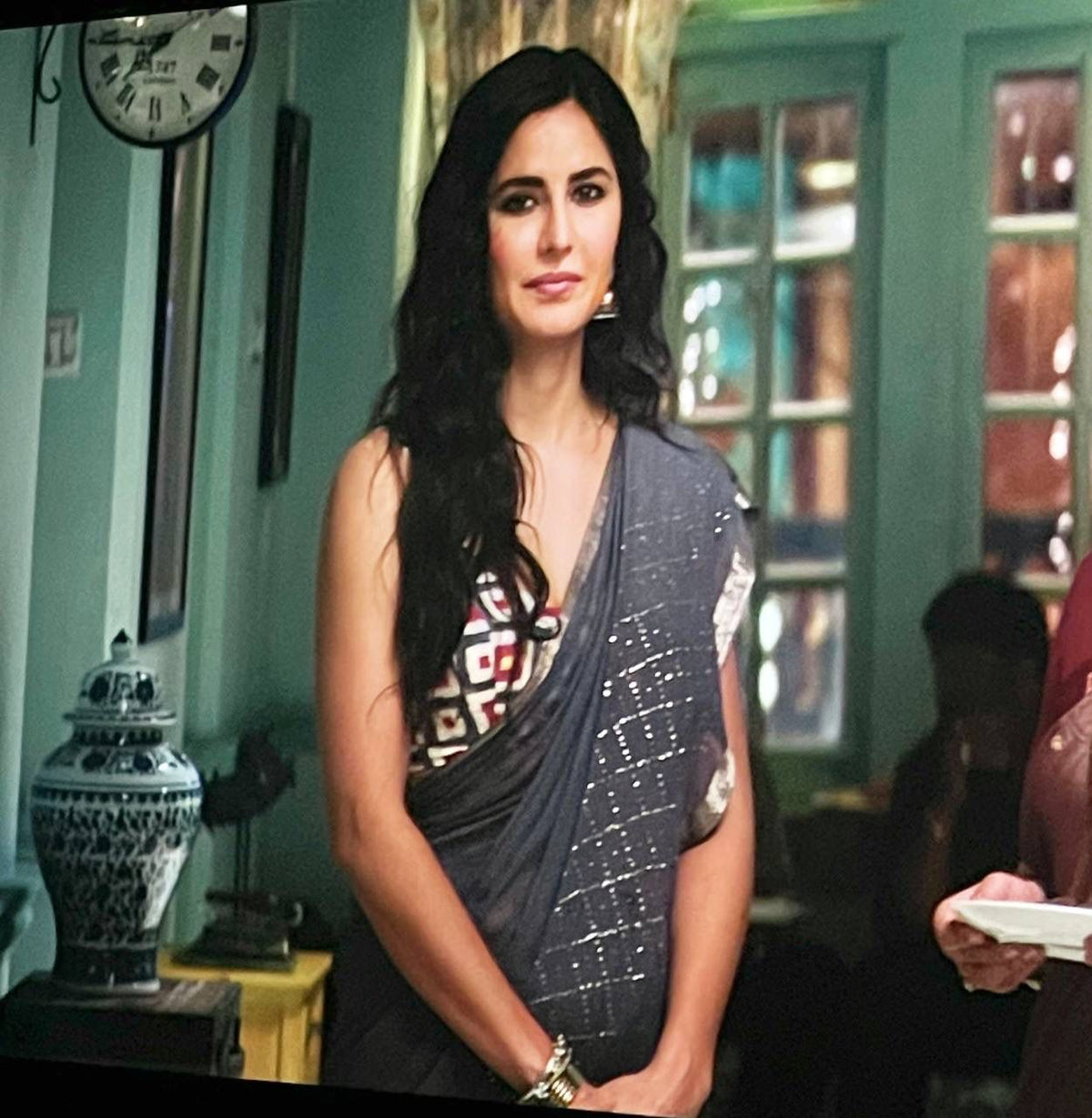 Katrina Kaif Grey Color Sequence Work Saree