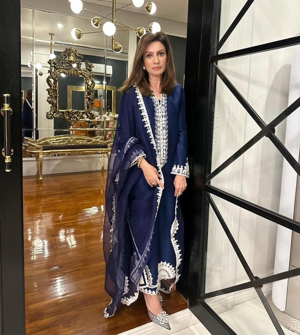 Stunning Chine Work Blue Color Salwar Suit