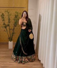 Night Party Wear Dark Green Color Sequence Lehenga Choli