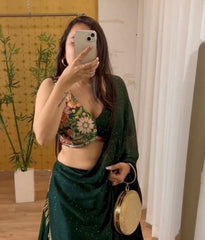 Night Party Wear Dark Green Color Sequence Lehenga Choli