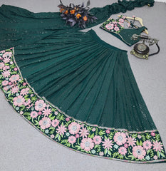 Night Party Wear Dark Green Color Sequence Lehenga Choli