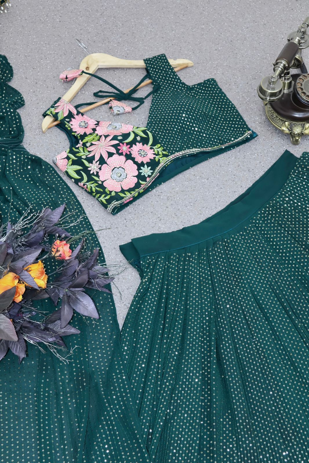 Night Party Wear Dark Green Color Sequence Lehenga Choli