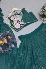 Night Party Wear Dark Green Color Sequence Lehenga Choli
