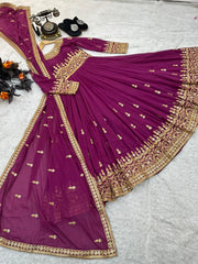 Wine Color Beautiful Thread Work Gown