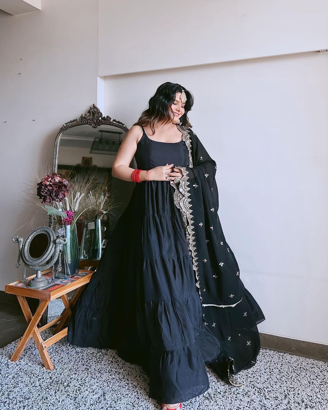 Outstanding Black Color Ruffle Anarkali Gown